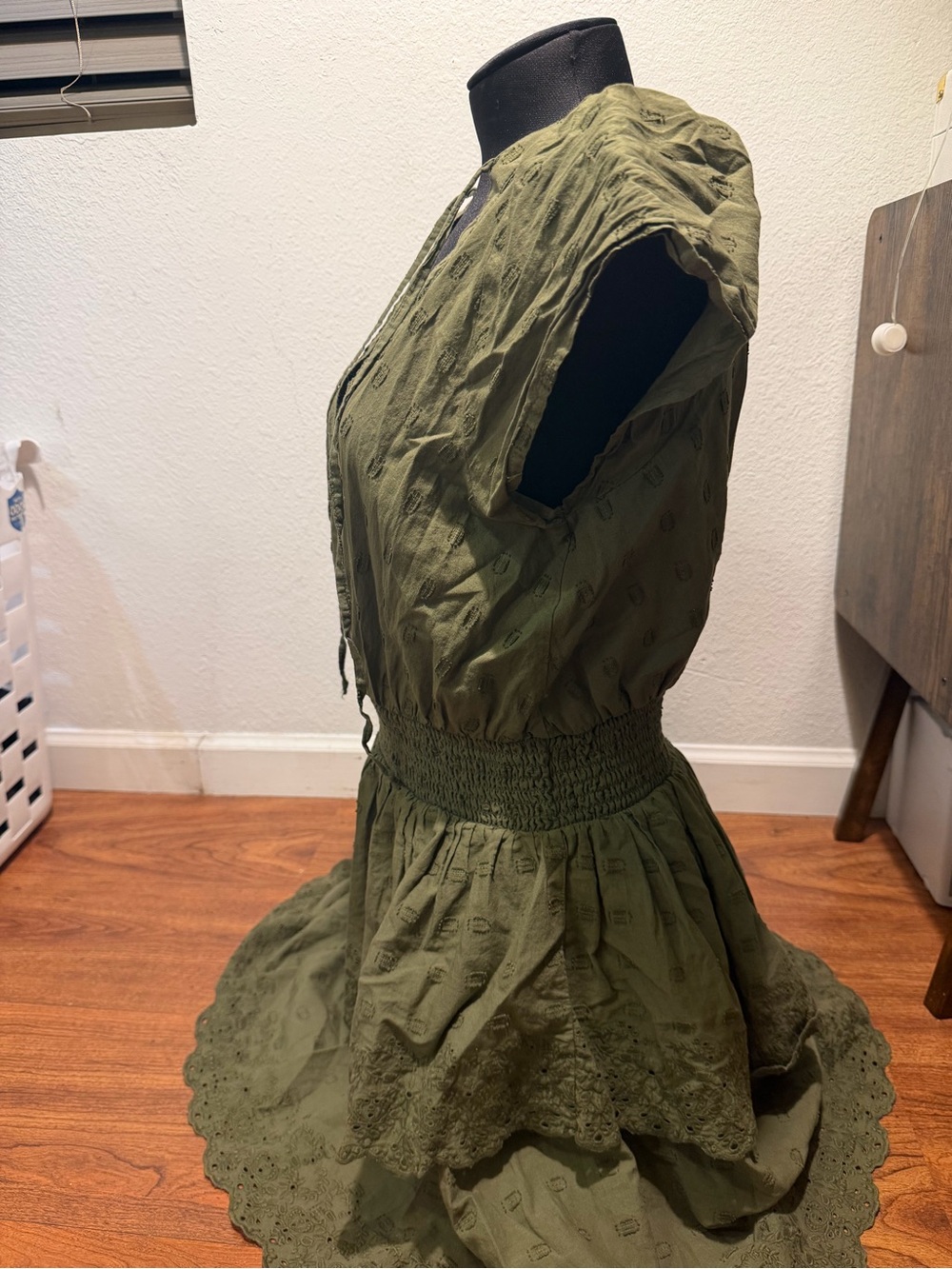 American Eagle Outfitters Olive Green Eyelet Wrap Midi Dress - Picture 2 of 7